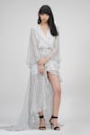 Buy_Shruti S_White Georgette Shawl Neck Hand Painted Wrap Dress _at_Aza_Fashions