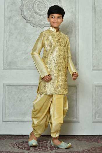 Buy_Petite Pomme_Beige Silk Embroidery Kurta And Dhoti Pant Set _at_Aza_Fashions