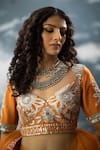 Buy_SAKSHAM & NEHARICKA_Orange Chanderi Embroidered Patchwork Sweetheart Neck Abhilasha Blouse _at_Aza_Fashions