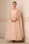 Buy_Tarun Tahiliani_Pink Anarkali  Tulle Embroidered Crystals V Neck And Churidar Set _at_Aza_Fashions