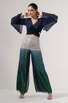 Buy_AMRTA by GUNEET KONDAL_Blue Plain V Neck Sheer Top Ombre Pant Set _at_Aza_Fashions