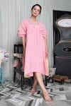 Buy_Falguni.Foram_Pink Dress Printed Gauze Linen And Slip Mal Chevron Kaftan  _at_Aza_Fashions