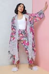 Buy_Rhe-Ana_Magenta Cape - Linen/cotton Blend Printed Vibrant And Pant Co-ord Set  _at_Aza_Fashions