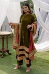 Buy_Daljit Sudan_Green Phiran Kurta And Pant Crepe & Dupatta Velvet Stripe Embroidered Set_at_Aza_Fashions
