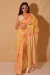 Buy_BANANA labs_Orange Cotton Hand Block Print Boxy Saree _at_Aza_Fashions