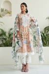 Buy_Sage Saga_Peach Lawn Cotton Printed Floral Round Blossom Panelled Anarkali Palazzo Set _at_Aza_Fashions