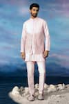 Buy_Rohit Gandhi + Rahul Khanna_Pink Viscose, Chanderi Embroidery Geometric Embellished Bundi And Kurta Set _at_Aza_Fashions