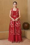 Buy Studio Radical Red Crepe, Organza Applique, Beads Sweetheart Neck, Embroidered Jacket Pant Set at Aza Fashions Buy_Studio Radical_Red Crepe, Organza Applique, Beads Sweetheart Neck, Embroidered Jacket Pant Set _at_Aza_Fashions
