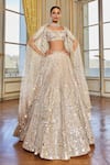 Buy_Seema Gujral_Gold Net Embroidery Mirror And Thread Scoop Neck Lehenga Set For Women_at_Aza_Fashions