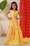Buy_CUTE COUTURE_Yellow Poplin And Cambric Printed Polka Dots & Tie Dye Tiered Dress _at_Aza_Fashions