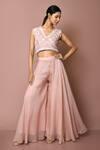 Buy_Samyukta Singhania_Pink Organza Embroidery Pearl V Neck Crop Top And Sharara Set _at_Aza_Fashions