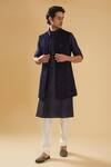 Buy_Raghavendra Rathore Blue_Blue Kurta And Bundi - Raw & Chudidar - Cotton Embroidery Jaal & Set _at_Aza_Fashions