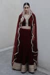 Buy_Shrutkirti_Red Silk Velvet Embellished V Neck Zoya Lehenga Set _at_Aza_Fashions