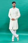 Buy_RNG Safawala_Off White Raw Silk Embroidery Thread Sequin Sherwani Set _at_Aza_Fashions