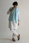 Buy_Kaha_Blue Linen Light Ombre Bundi Kurta Set_at_Aza_Fashions