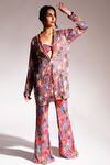 Buy_Nitya Bajaj_Multi Color Net Floral Print Blazer And Pant Set_at_Aza_Fashions