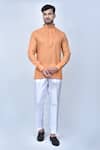 Buy_Khwaab by Sanjana Lakhani_Orange Kurta Cotton Plain Pleated Placket Set_at_Aza_Fashions