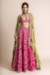Buy_Nupur Kanoi_Fuchsia Cape- Georgette Embroidery Asymmetric Hem And Lehenga Set For Women_at_Aza_Fashions