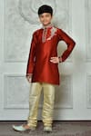 Buy_Petite Pomme_Red Silk Stones, Beads Work Placement Full Sleeve Kurta _at_Aza_Fashions