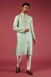 Buy_Krishna Mehta_Green Tussar Printed Geometric Kurta Set _at_Aza_Fashions