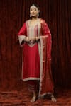 Buy Shikhar Sharma Red Silk Chanderi Embroidered Pearl Round Full Sleeve Kurta Pant Set at Aza Fashions Buy_Shikhar Sharma_Red Silk Chanderi Embroidered Pearl Round Full Sleeve Kurta Pant Set _at_Aza_Fashions