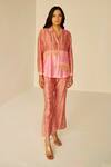 Buy_Betrue_Orange Chanderi Cotton, Silk Hand Tie And Dye Shibori Pattern Shirt & Pant Set _at_Aza_Fashions