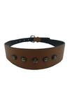 Buy_Trov_Brown Diamante Embellished Vera Studded Leather Belt _at_Aza_Fashions