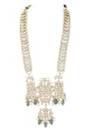 Shop_Riana Jewellery_White Jadtar Stone Peacock Pendant Long Mala _at_Aza_Fashions