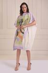 Buy_Shwetanga_Ivory Cotton Embroidery Boat Neck Organic Printed Scarf Dress _at_Aza_Fashions