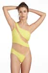 Buy_Kai Resortwear_Yellow One Shoulder Citrus Sunrays Sheer Panel Swimsuit  _at_Aza_Fashions