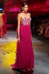 Buy_Nachiket Barve_Magenta Bodice Organza Moonflower Corset Draped Gown With Stole  _at_Aza_Fashions