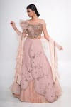 Buy_Merge Design_Pink Georgette, Organza, Chiffon, Net Embroidery, Stones Overlap Lehenga Set _at_Aza_Fashions
