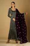 Buy_MONK & MEI BY SONIA ANAND_Green Velvet Woven Floral U Neck Reah Anarkali With Dupatta _at_Aza_Fashions