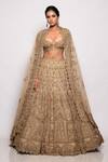 Buy_Pallavi Poddar_Gold Tulle Beads, Sequins V-neck Beta Embroidered Bridal Lehenga Set _at_Aza_Fashions