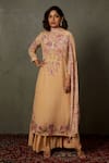 Buy_RI.Ritu Kumar_Peach Kurta Silk Printed Floral Notched Dahlia Gharara Set _at_Aza_Fashions