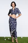 Buy_S&N By Shantnu Nikhil_Blue Silk Printed Draped Skirt _at_Aza_Fashions