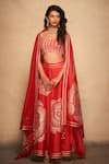 Gulabo by Abu Sandeep_Red 100% Pure Chanderi Silk Embellished Gota Rose Pattern Skirt _Online_at_Aza_Fashions