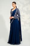 Buy_Tamaraa By Tahani_Blue Georgette Embroidered Sequin V Neck Kalidar Crystal Drape Saree Lehenga Set_at_Aza_Fashions