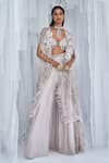 Buy_Dolly J_Ivory Tulle + Chantilly Lace Embroidered Eliza Sharara Set With Cape  _at_Aza_Fashions