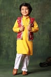 Buy_Littlecheer_Yellow Viscose, , Satin Gota Kurta Set With Floral Nehru Jacket _at_Aza_Fashions