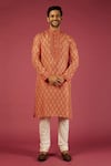 Buy_Krishna Mehta_Orange Tussar Printed Floral Blossom Kurta Set _at_Aza_Fashions
