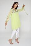 Buy_Bha Sha_Green Georgette, Silk Satin Pearls Sonika Embroidered Tunic And Dhoti Pant Set _at_Aza_Fashions