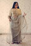 Buy_Sarang Kaur_Grey Saree Organza Silk Embroidered Sequin Hand Crystal Butti _at_Aza_Fashions