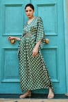 Buy_KARAJ JAIPUR_Green Gazi Silk And Embroidery Floral V Neck Kaftan _at_Aza_Fashions