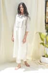 Buy_Tatwa_Ivory Handloom Cotton, Viscose, Silk Embroidery, Chanderi Kurta And Pant Set _at_Aza_Fashions
