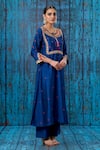 Label Niti Bothra_Blue Silk Round Colourful Coin Work Kurta And Palazzo Set _Online_at_Aza_Fashions