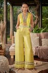 Buy_Surily G_Yellow Silk Printed Leheriya V Neck Jumpsuit  _at_Aza_Fashions