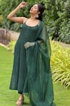 Buy_LABEL AISHWARYRIKA_Green Georgette Embroidered Chikankari Scoop Neck Strappy Kurta _at_Aza_Fashions