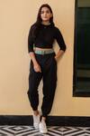 Buy_B'Infinite_Black Crepe Collared Neck Crop Top And Joggers Set_at_Aza_Fashions