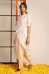 Buy_Style Junkiie_Ivory Crepe Embroidered Floral Round Wrap Tunic  _at_Aza_Fashions